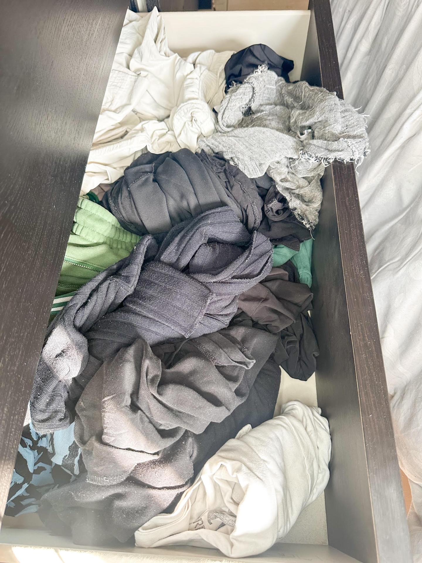 Everyday drawer, folded and filed. before